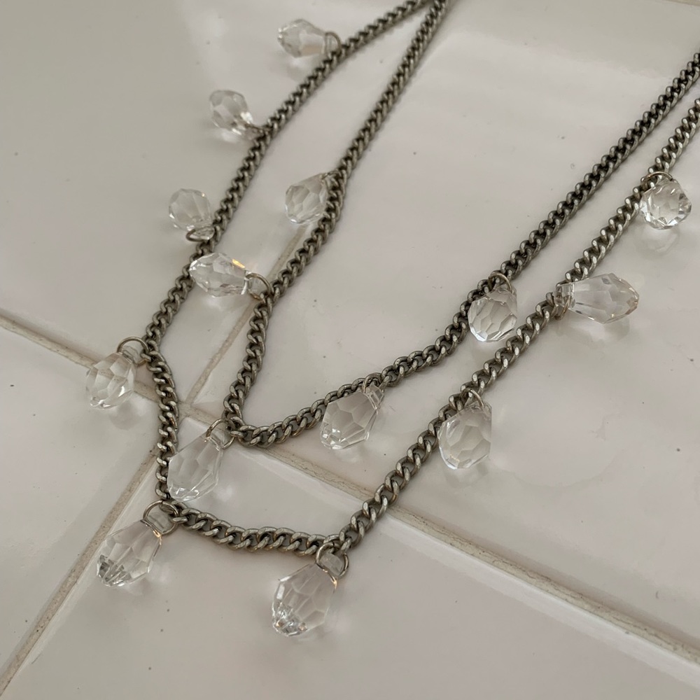 Silver Chain Clear Pendant Fashion Necklace